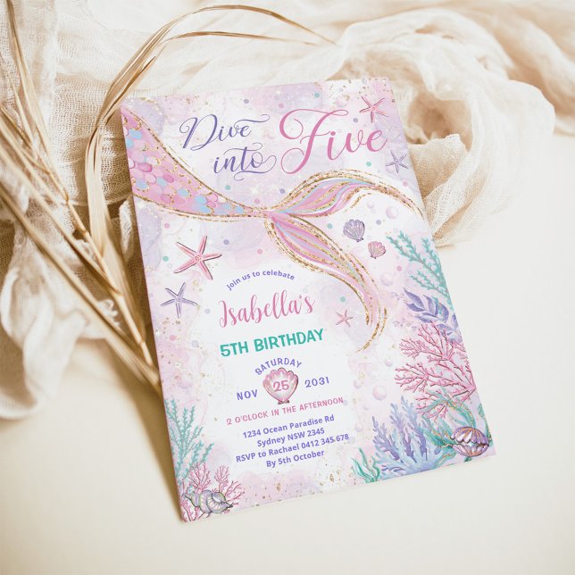 Magic Dive in Femte Sjöjungfrun Födelsedagsfest Inbjudningar (Skapare uppladdad)