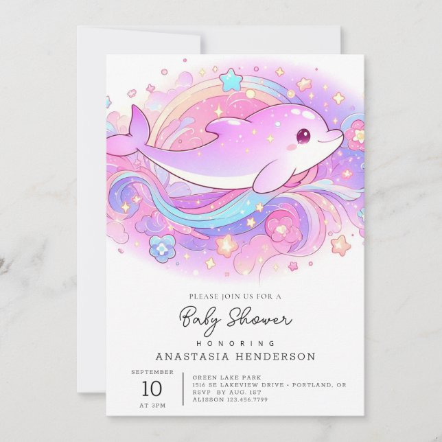 Magic Dolphin Baby Shower Inbjudningar (Framsida)