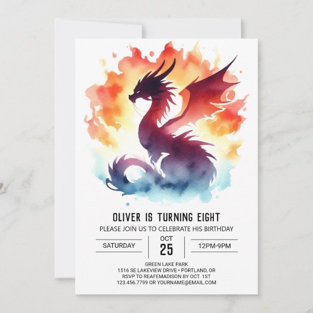 Magic Dragon Birthday Digital Inbjudningar (Framsida)