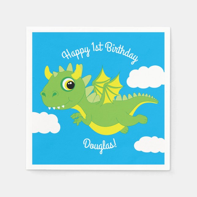 Magic Dragon Cute 1:a födelsedag Party Napkins Pappersservett (Framsidan)