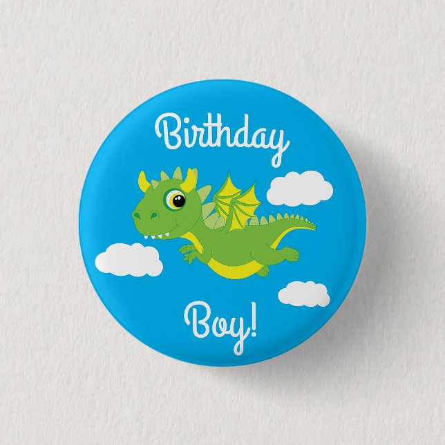 Magic Dragon Cute 1st Birthday Button Pin Knapp (Framsida)
