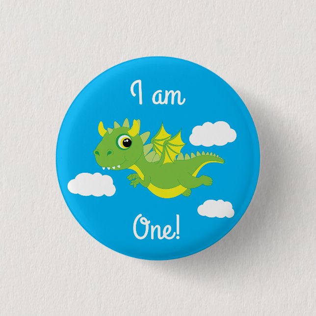Magic Dragon Cute 1st Birthday Button Pin Knapp (Framsida)