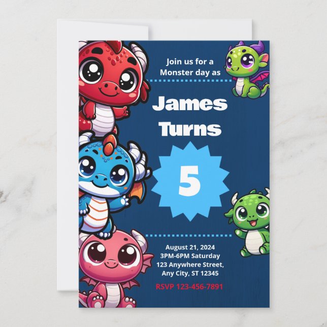 Magic Dragon Födelsedagsfest inbjudan (Framsida)