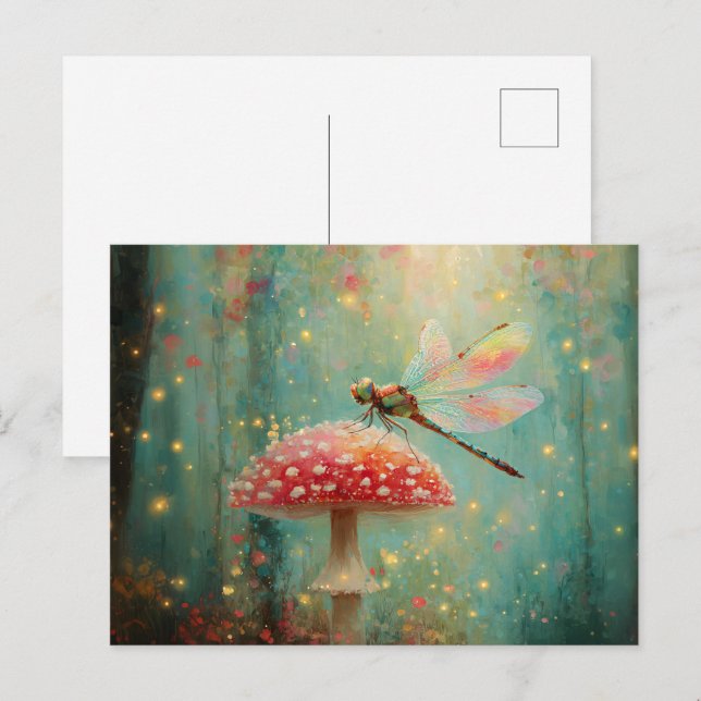 Magic Dragonfly på ett svamprum Vykort (Fram/baksida)