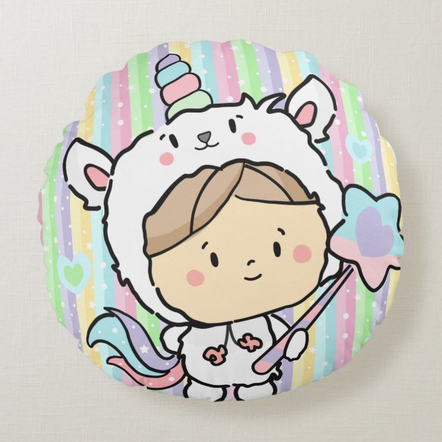 Magic Dreams Unicorn Child Kids Nursery Rund Kudde (Framsidan)
