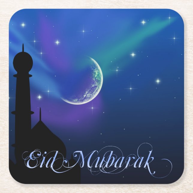 Magic Eid Night - Islamic Hälsning Papper Underläg Underlägg Papper Kvadrat (Framsidan)