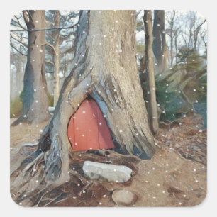 Magic Elf House Fyrkantigt Klistermärke