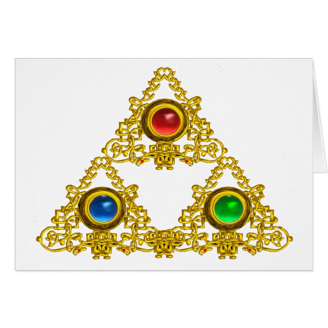MAGIC ELFIC TALISMAN /GULD TRIANGLE MED GEMSTONER HÄLSNINGSKORT (Framsidan Horizontal)