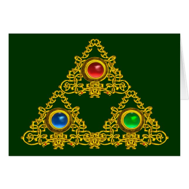 MAGIC ELFIC TALISMAN /GULD TRIANGLE MED GEMSTONER HÄLSNINGSKORT (Framsidan Horizontal)