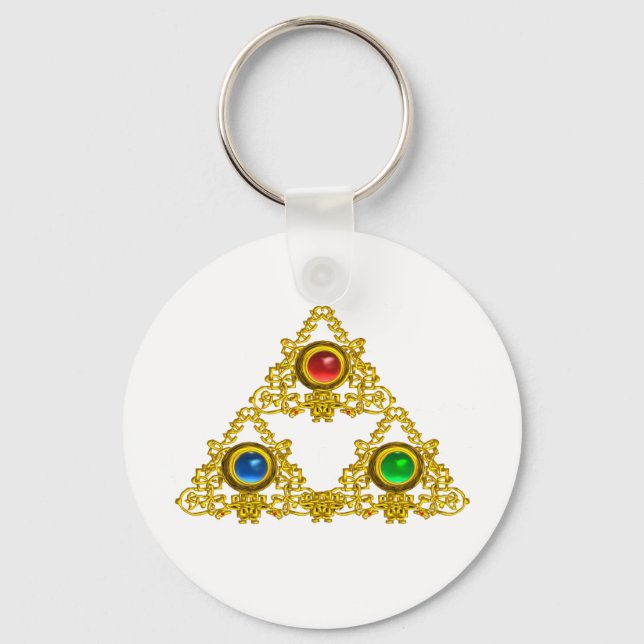 MAGIC ELFIC TALISMAN /GULD TRIANGLE MED GEMSTONER NYCKELRING (Framsida)