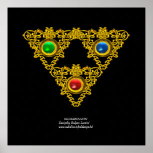 MAGIC ELFIC TALISMAN /GULD TRIANGLE MED GEMSTONER POSTER