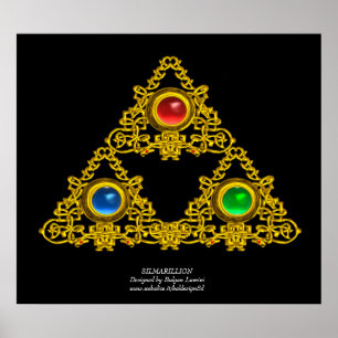 MAGIC ELFIC TALISMAN /GULD TRIANGLE MED GEMSTONER POSTER