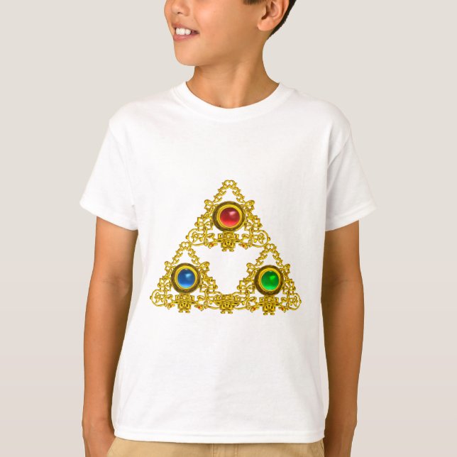 MAGIC ELFIC TALISMAN /GULD TRIANGLE MED GEMSTONER T-SHIRT (Framsida)