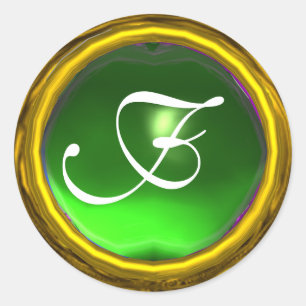MAGIC EMERALD MONOGRAM, gult för lysande grönt Runt Klistermärke