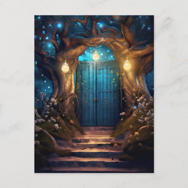 Magic Enchanasy Forest Old Blue Door Vykort (Framsida)
