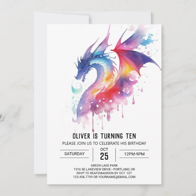 Magic Enchanted Dragon Birthday Inbjudningar (Framsida)