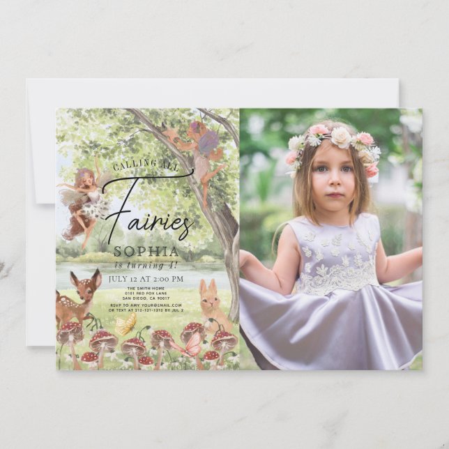 Magic Enchanted Forest Fairy Girl Birthday Photo Inbjudningar (Framsida)