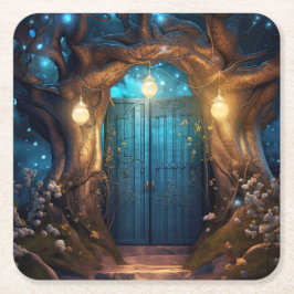 Magic Enchanted Forest Fantasy Antique Door Underlägg Papper Kvadrat