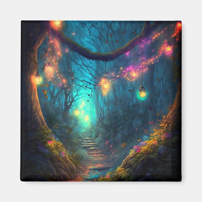 Magic Enchanted Forest Fantasy Fairy Ljus Magnet (Framsidan)