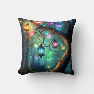 Magic Enchanted Forest Fantasy Fairy Ljus Thro Kudde