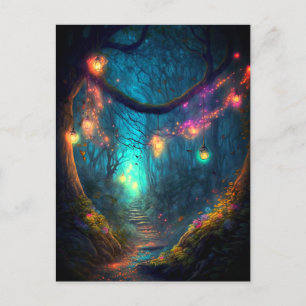 Magic Enchanted Forest Fantasy Fairy Ljus Vykort