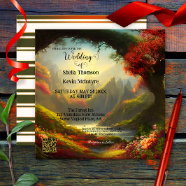 Magic Enchanted Forest QR Code Bröllop Inbjudningar