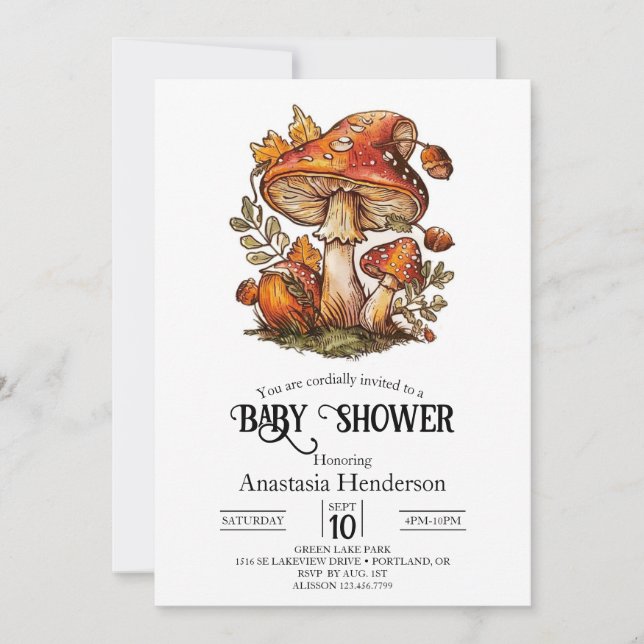 Magic Enchanted Mushroom Baby Shower Inbjudningar (Framsida)