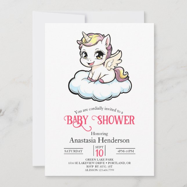 Magic Enchanted Unicorn Baby Shower Inbjudningar (Framsida)