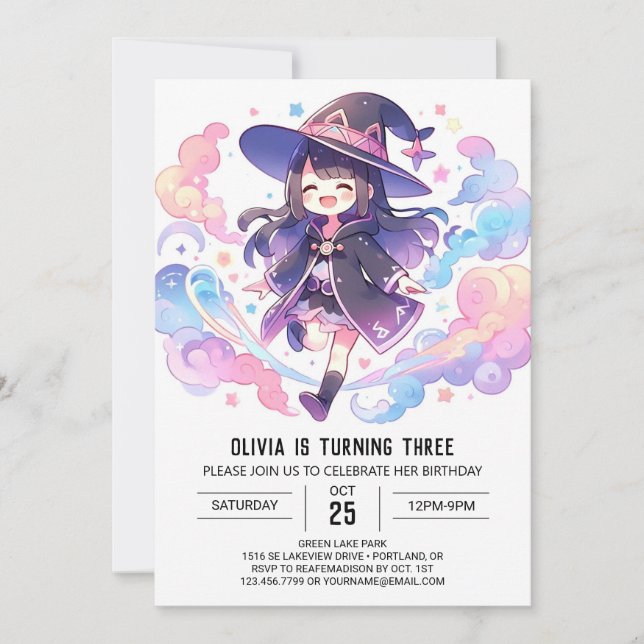 Magic Enchantress Wizard Birthday Inbjudningar (Framsida)