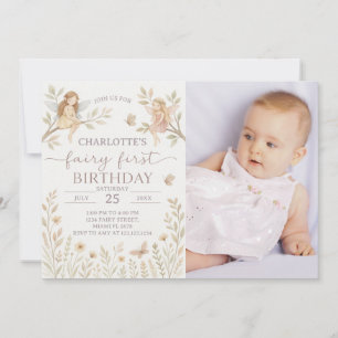 Magic Fairy 1st Birthday-inbjudan med foto Inbjudningar