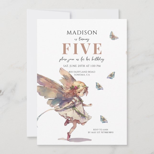 Magic Fairy 5th Birth Inbjudningar (Framsida)