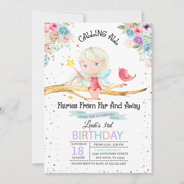 Magic Fairy Birthday-inbjudan Inbjudningar (Framsida)