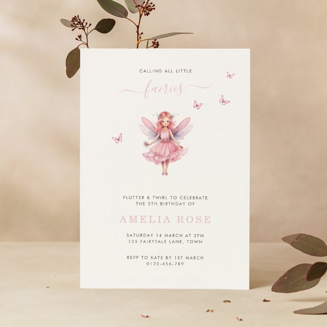 Magic Fairy Birthday Whimsical Simple Elegant Inbjudningar (Skapare uppladdad)