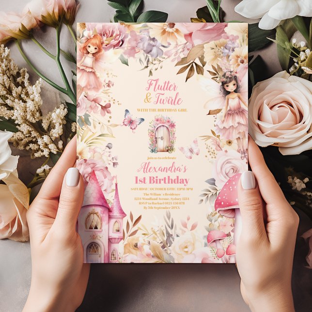 Magic Fairy Blommigt Garden Pixie 1:a födelsedagen Inbjudningar (Skapare uppladdad)