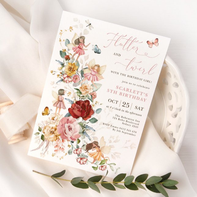 Magic Fairy Blommigt Garden Pixie Girls Birthday I Inbjudningar (Skapare uppladdad)
