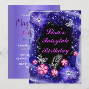 Magic Fairy Butterflies Lila Blommigt Birth Inbjudningar