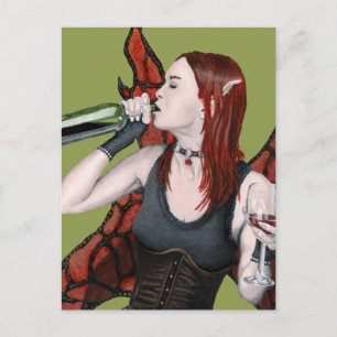 Magic Fairy Drinking Vin Fantasy Art-vykort Vykort