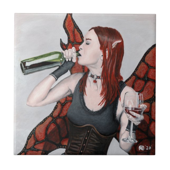 Magic Fairy Drinking Vin Fantasy Ceramic Tile Kakelplatta (Framsidan)