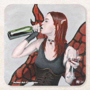 Magic Fairy Drinking Vin Fantasy Papper Underlägg Kvadrat