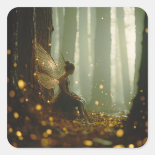 Magic Fairy Enchanted Forest Fall Autumn Pixie Fyrkantigt Klistermärke