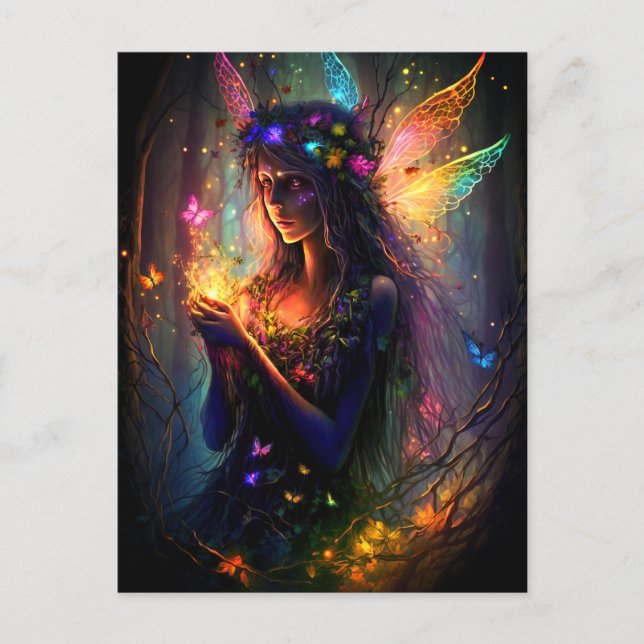 Magic Fairy Enchanted Forest Fantasy Butterflies Vykort (Framsida)