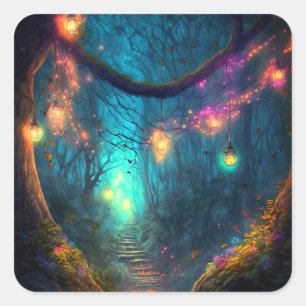 Magic Fairy Enchanted Forest Fantasy Pixie Dust Fyrkantigt Klistermärke