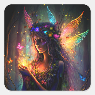 Magic Fairy Enchanted Forest Fantasy Pixie Dust Fyrkantigt Klistermärke