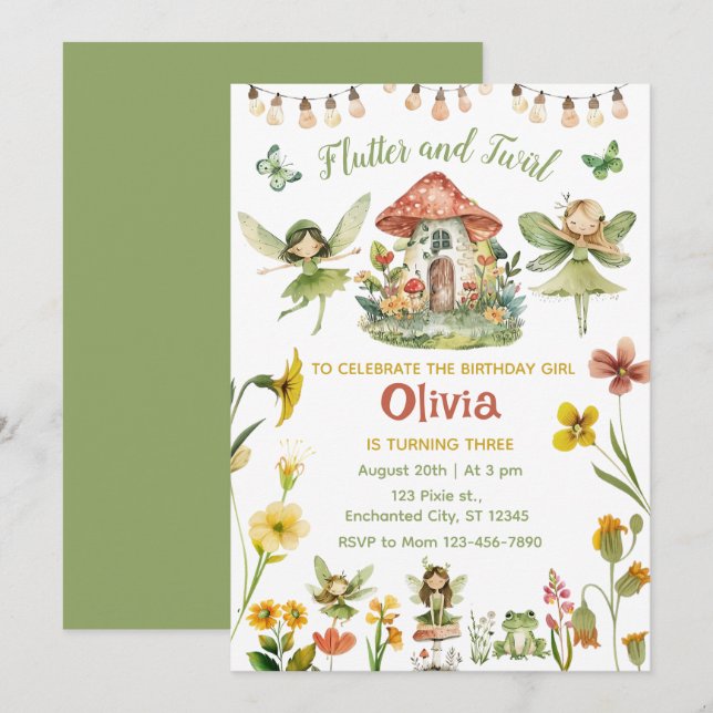 Magic Fairy Enchanted Forest Girl Birthday Inbjudningar (Fram/baksida)