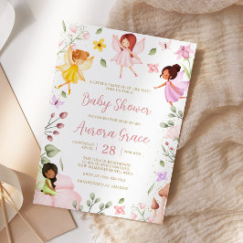 Magic Fairy Enchanted Garden Rosa Baby Shower Inbjudningar