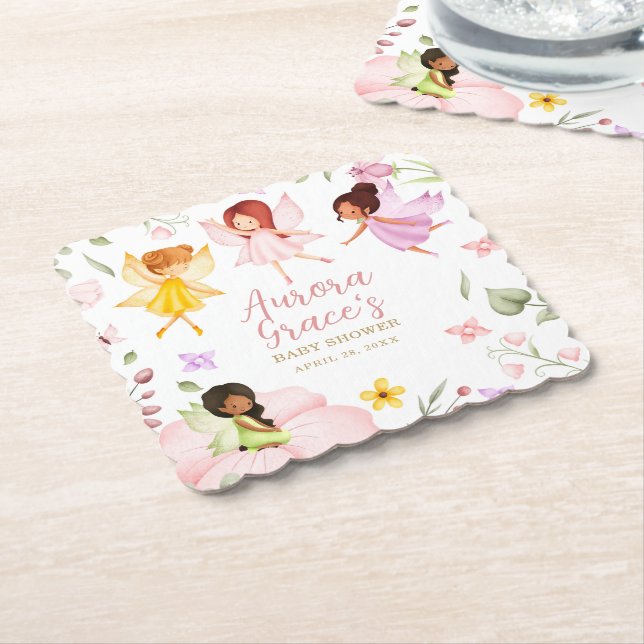 Magic Fairy Enchanted Garden Rosa Baby Shower Underlägg Papper (Vinklad)