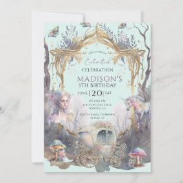 Magic Fairy Fairytale 5th Birthday Blue Party Inbjudningar