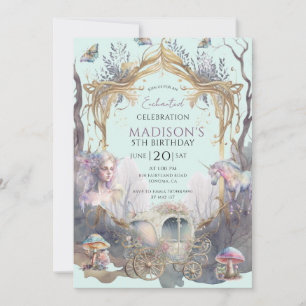 Magic Fairy Fairytale 5th Birthday Blue Party Inbjudningar