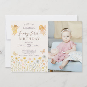 Magic Fairy First Birthday Inbjudan med foto