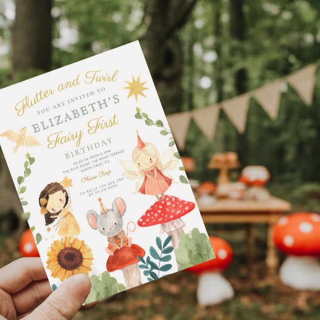 Magic Fairy First Birthday Mushroom Woodland Inv. Inbjudningar (Skapare uppladdad)